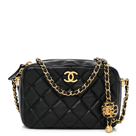 Lambskin Quilted CC Pearl Crush Camera Case Black