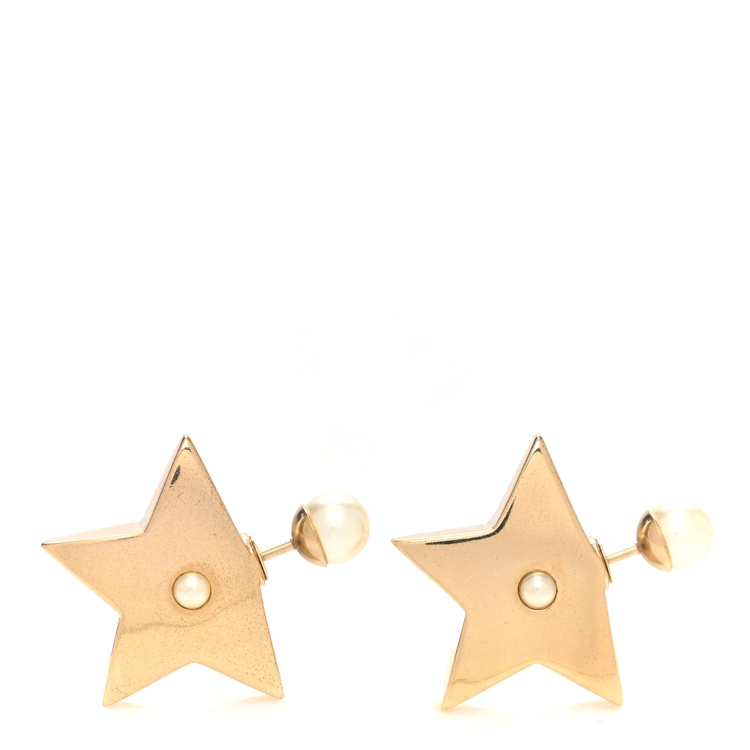 Christian Dior Metal Pearl Star Earrings Gold 1 of 4