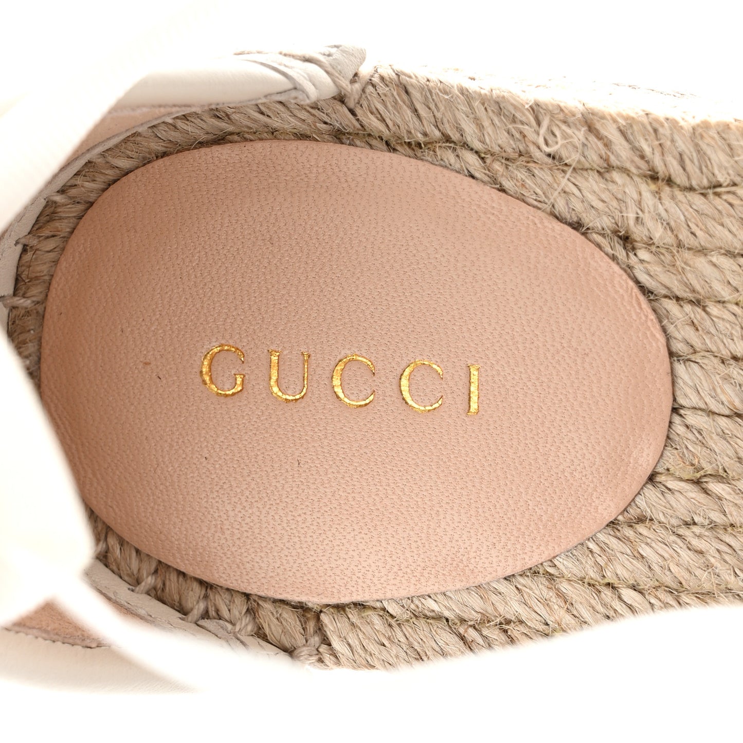 GG Raffia Monogram Ankle Wrap Platform Espadrille Wedge Sandals 37 Beige
