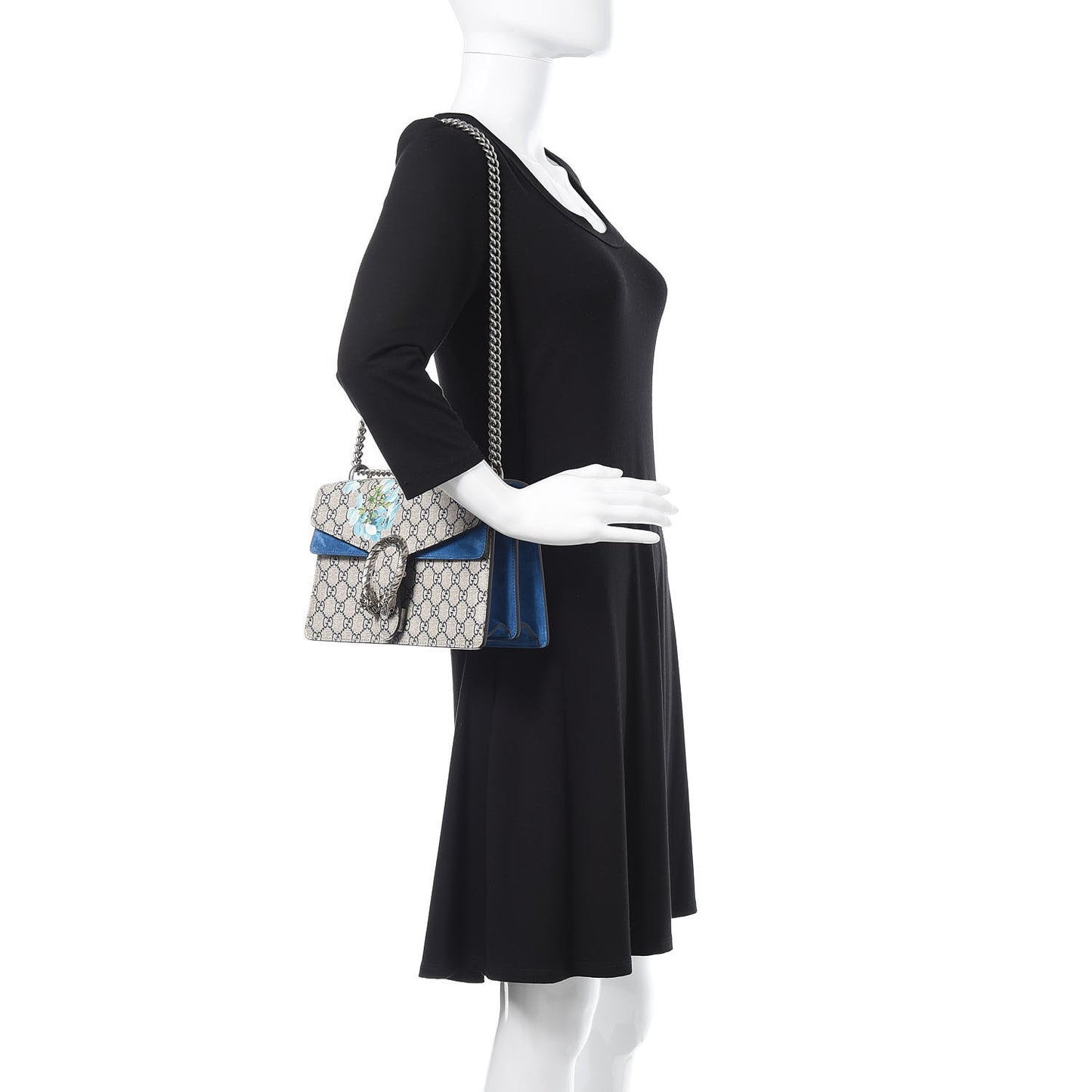 GG Supreme Monogram Blooms Small Dionysus Shoulder Bag Beige Navy Vintage Blue