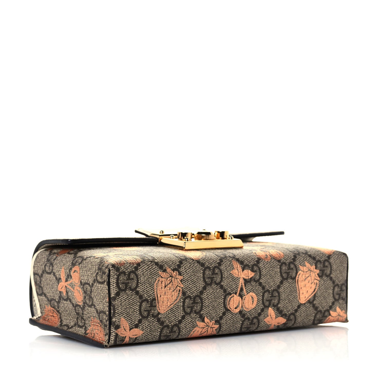 GG Supreme Monogram Berry Textured Dollar Calfskin Mini Padlock Top Handle Shoulder Bag Beige Ebony Light Copper Mystic White