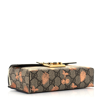 Gucci GG Supreme Monogram Berry Textured Dollar Calfskin Mini Padlock Top Handle Shoulder Bag Beige Ebony Light Copper Mystic White 4 of 16