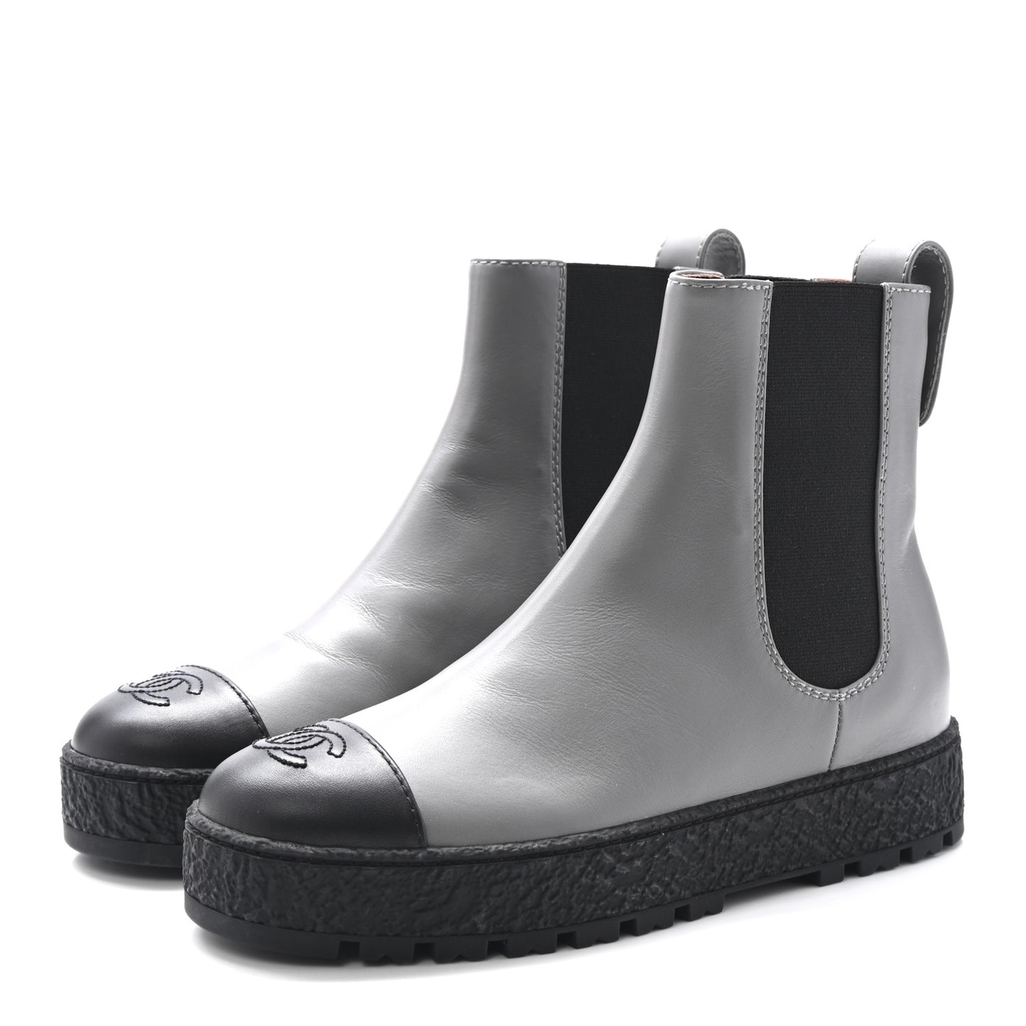 Calfskin Cap Toe CC Ankle Boots 38.5 Grey Black