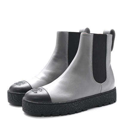 Chanel Calfskin Cap Toe CC Ankle Boots 38.5 Grey Black 4 of 10