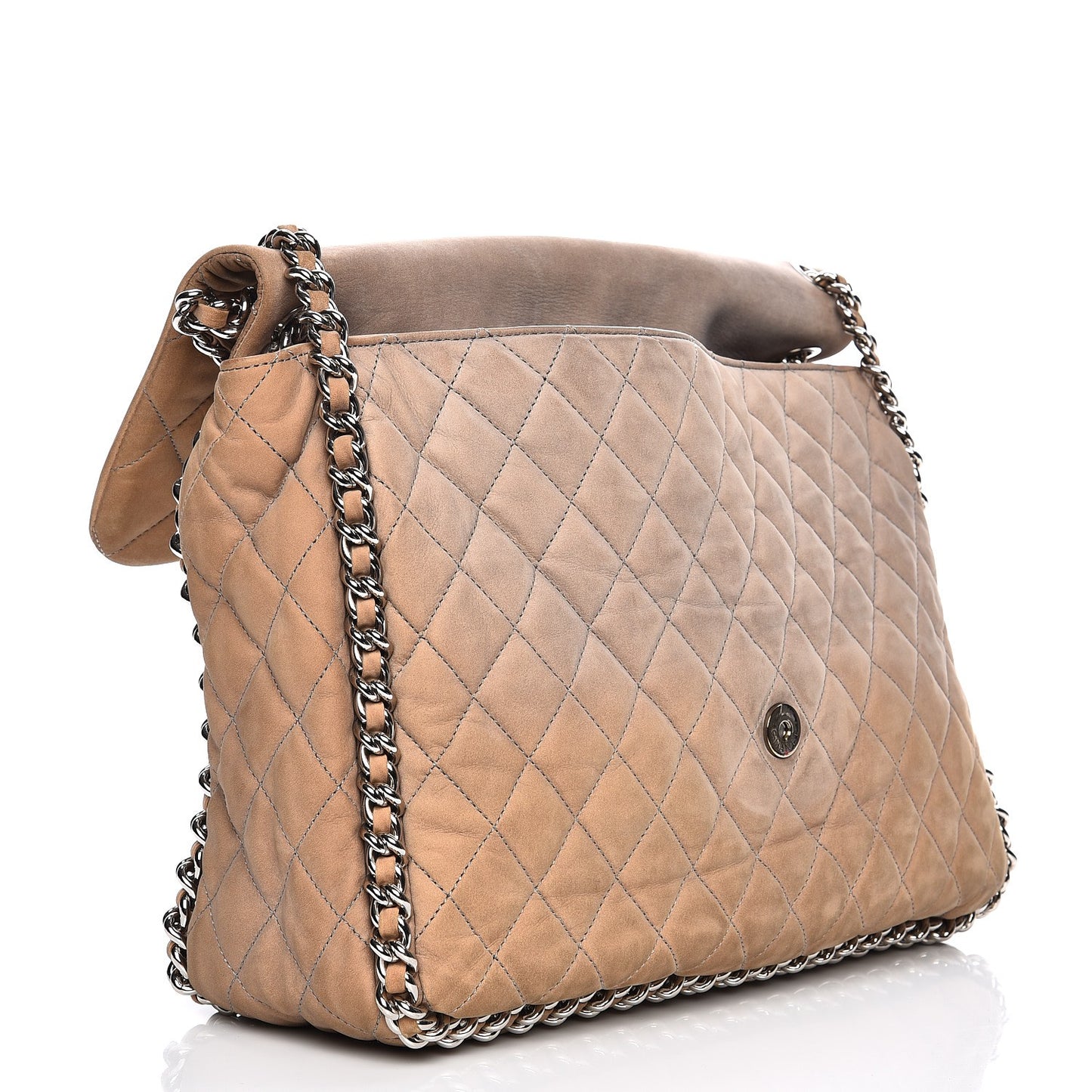 Nubuck Quilted Chain Around Maxi Flap Grey