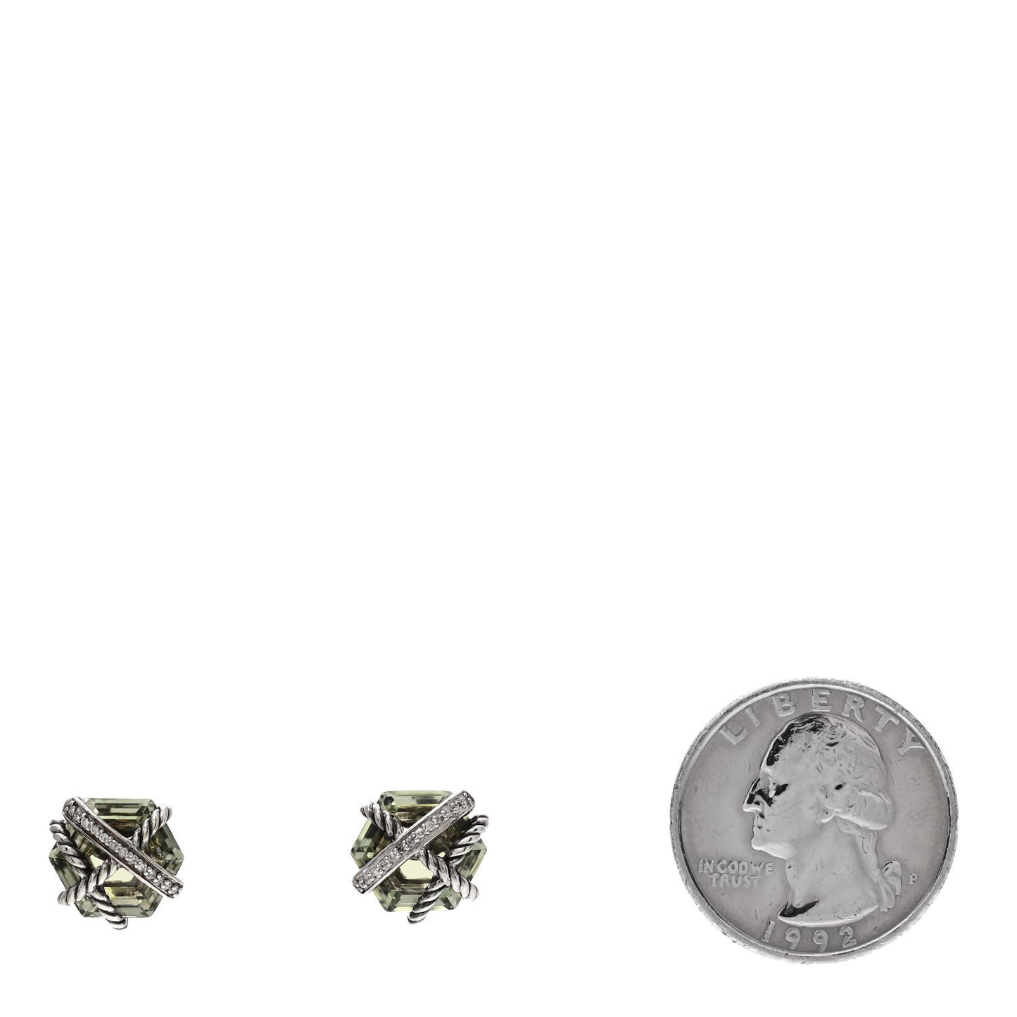 Sterling Silver Diamond Prasiolite 10mm Cable Wrap Earrings
