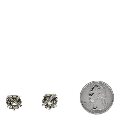David Yurman Sterling Silver Diamond Prasiolite 10mm Cable Wrap Earrings 2 of 5
