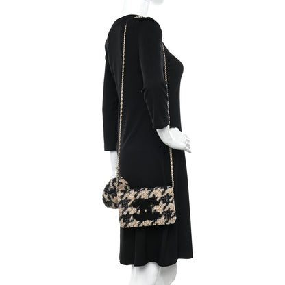Chanel Tweed Shearling Quilted Chanel Wallet On Chain WOC and Coin Purse Beige Black 2 of 14