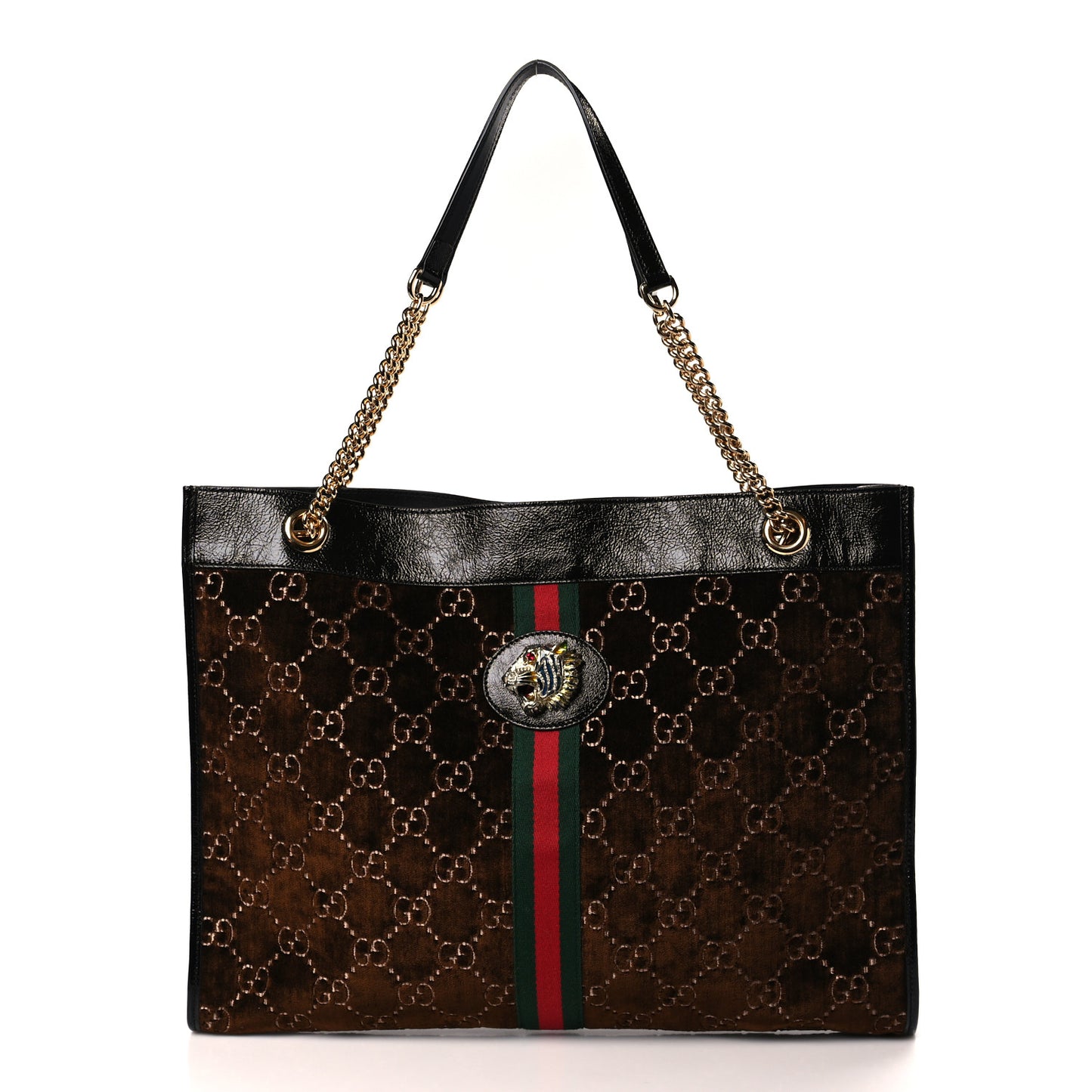 Velvet GG Monogram Large Rajah Chain Tote Brown