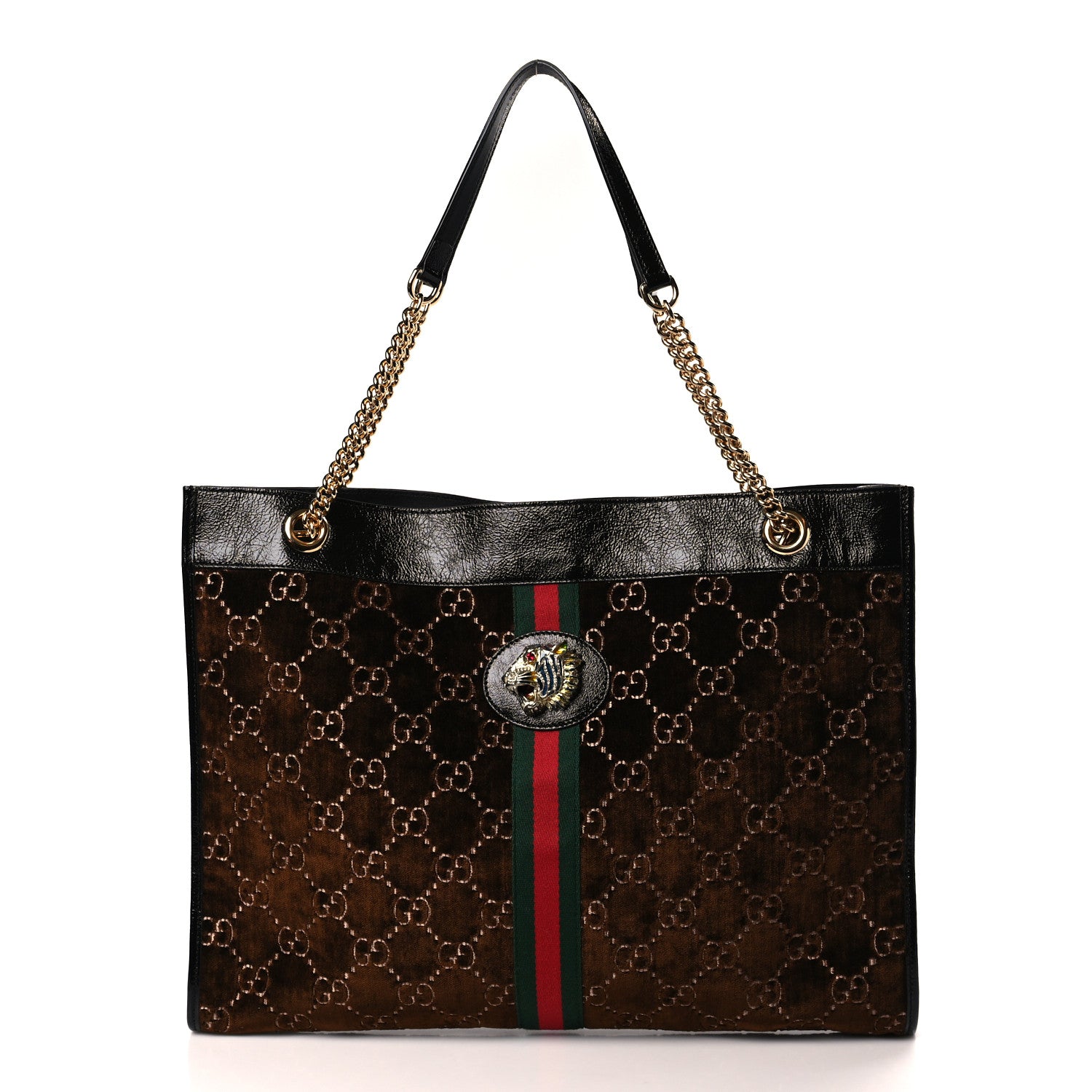 Gucci Velvet GG Monogram Large Rajah Chain Tote Brown 3 of 10