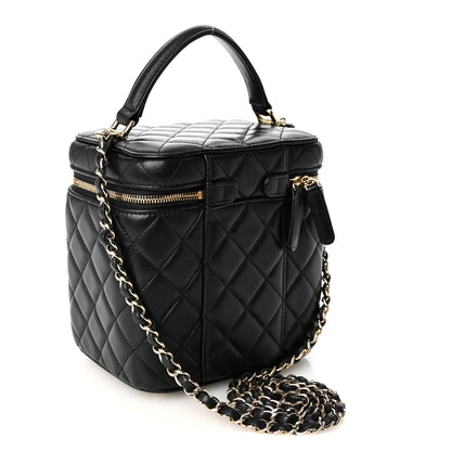 Chanel Lambskin Quilted Top Handle Vanity Case With Chain Black 3 of 10
