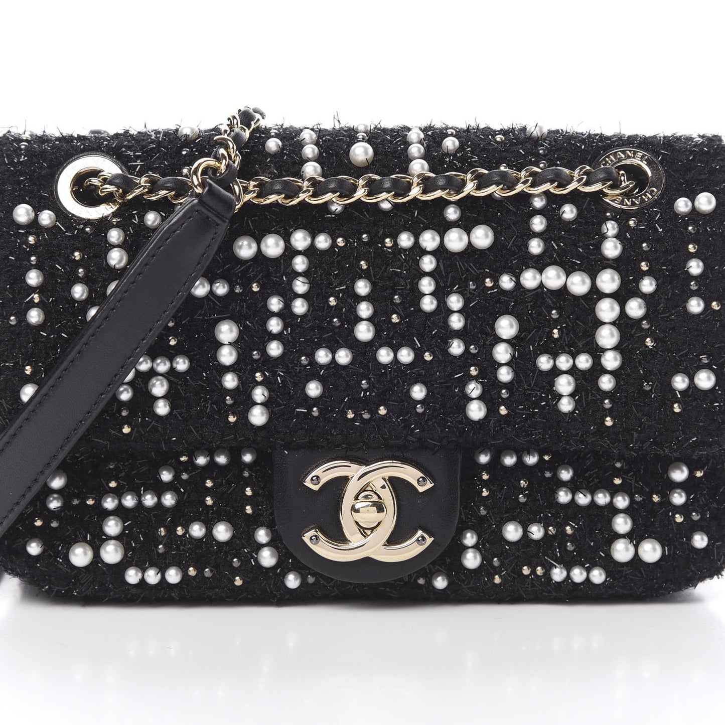 Tweed Pearl Mini Cosmos Flap Black