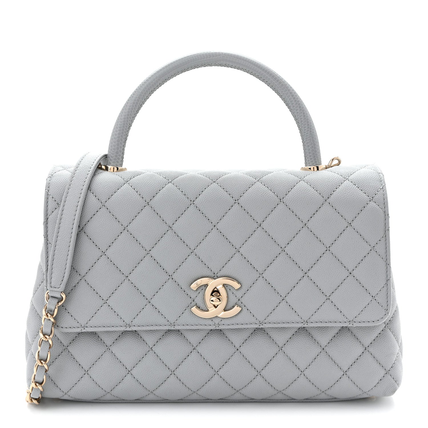 Chanel Caviar Lizard Embossed Quilted Small Coco Handle Flap Light Grey 1 of 10