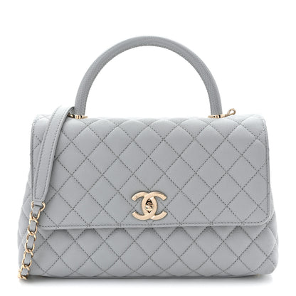Chanel Caviar Lizard Embossed Quilted Small Coco Handle Flap Light Grey 1 of 10