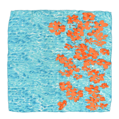 Christian Dior Silk Ocean Print Scarf Blue Orange 1 of 3