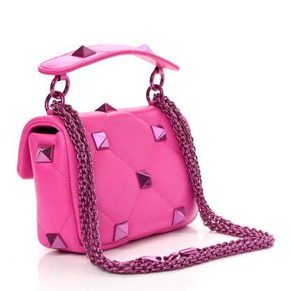 Valentino Garavani Nappa Lacquer Monochrome Small Roman Stud Shoulder Bag Pink PP 3 of 8