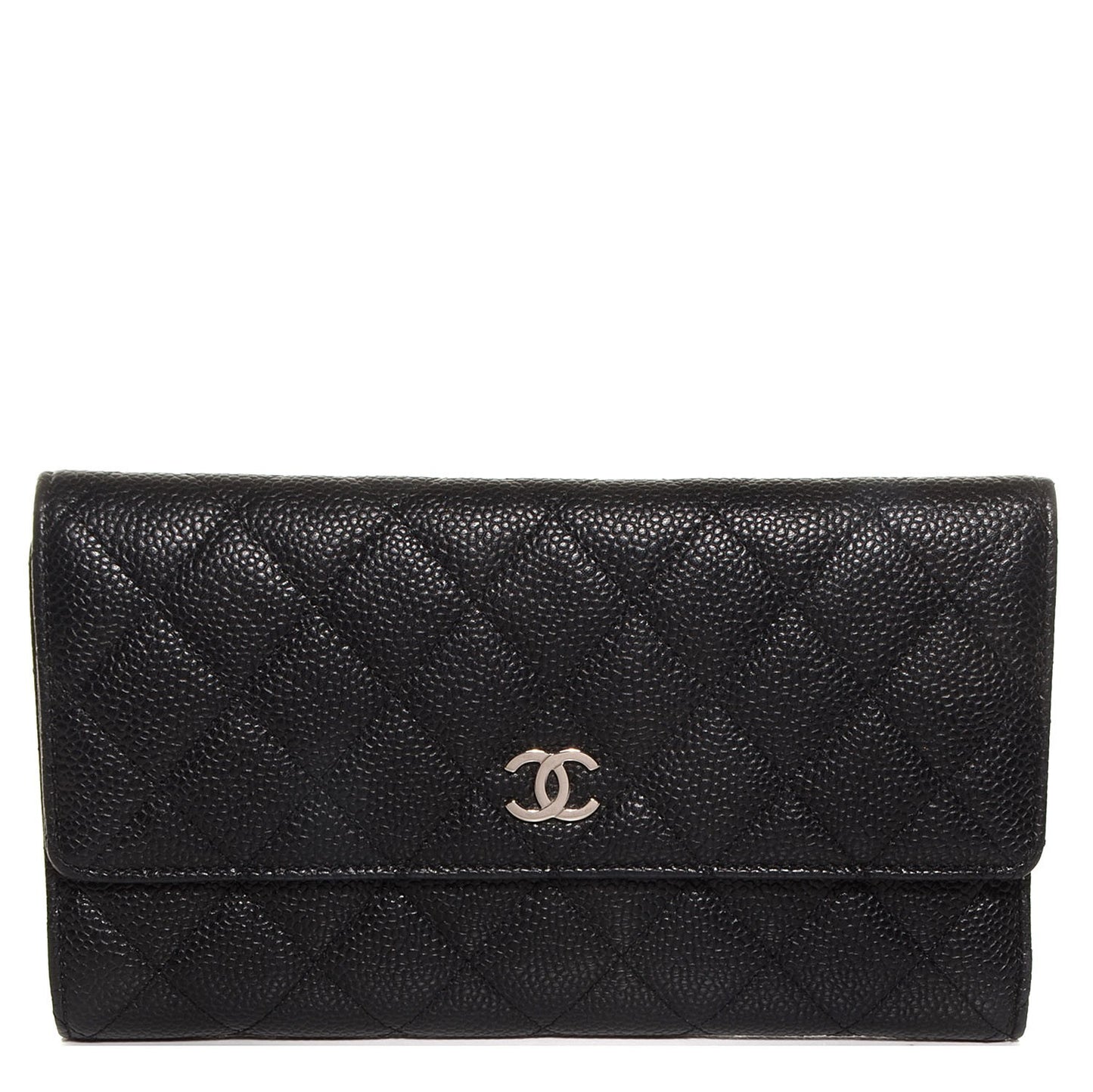 Caviar Quilted Large Flap Wallet Black
