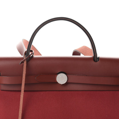 Hermes Vache Hunter Toile Herbag Zip 31 PM Rouge Grenat Rouge H 10 of 10