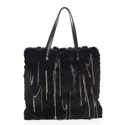 Chanel Rabbit Fur Quilted Embellished Shopping Tote Black 3 of 11
