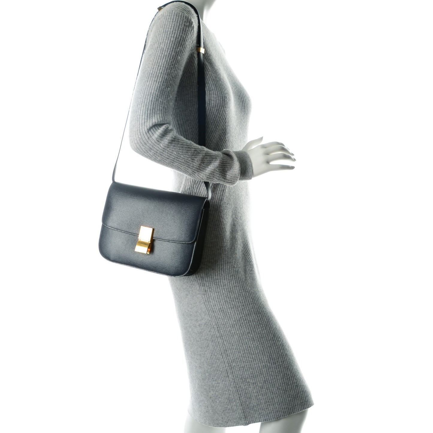 Liege Calfskin Medium Classic Box Flap Bag Dark Blue