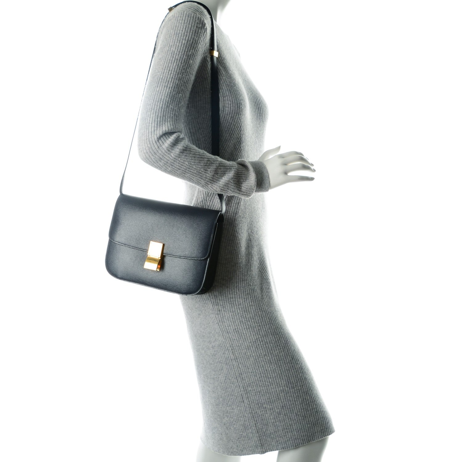 Celine Liege Calfskin Medium Classic Box Flap Bag Dark Blue 2 of 7