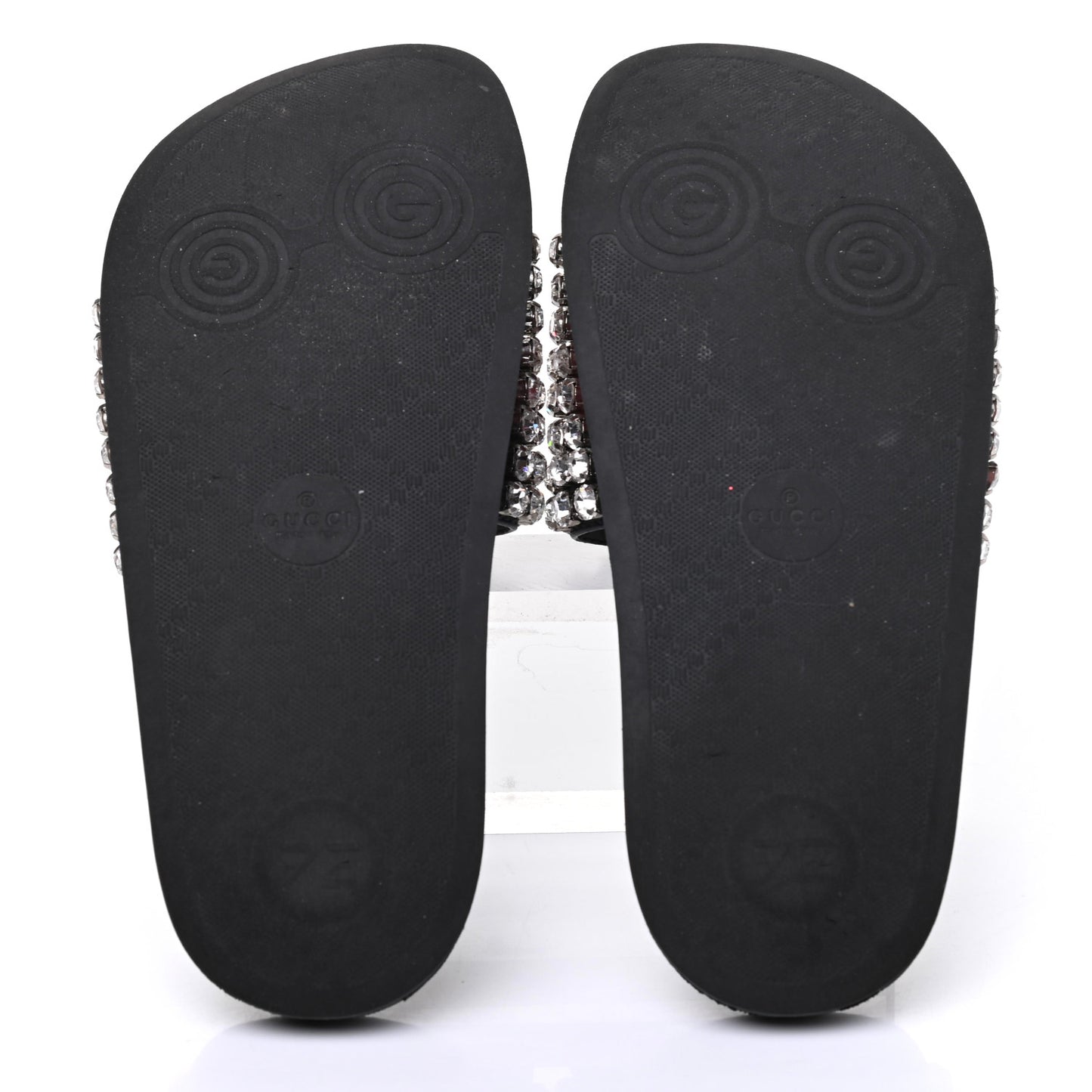 Calfskin Crystal Embellished Web Slide Sandals 37 Blue Red