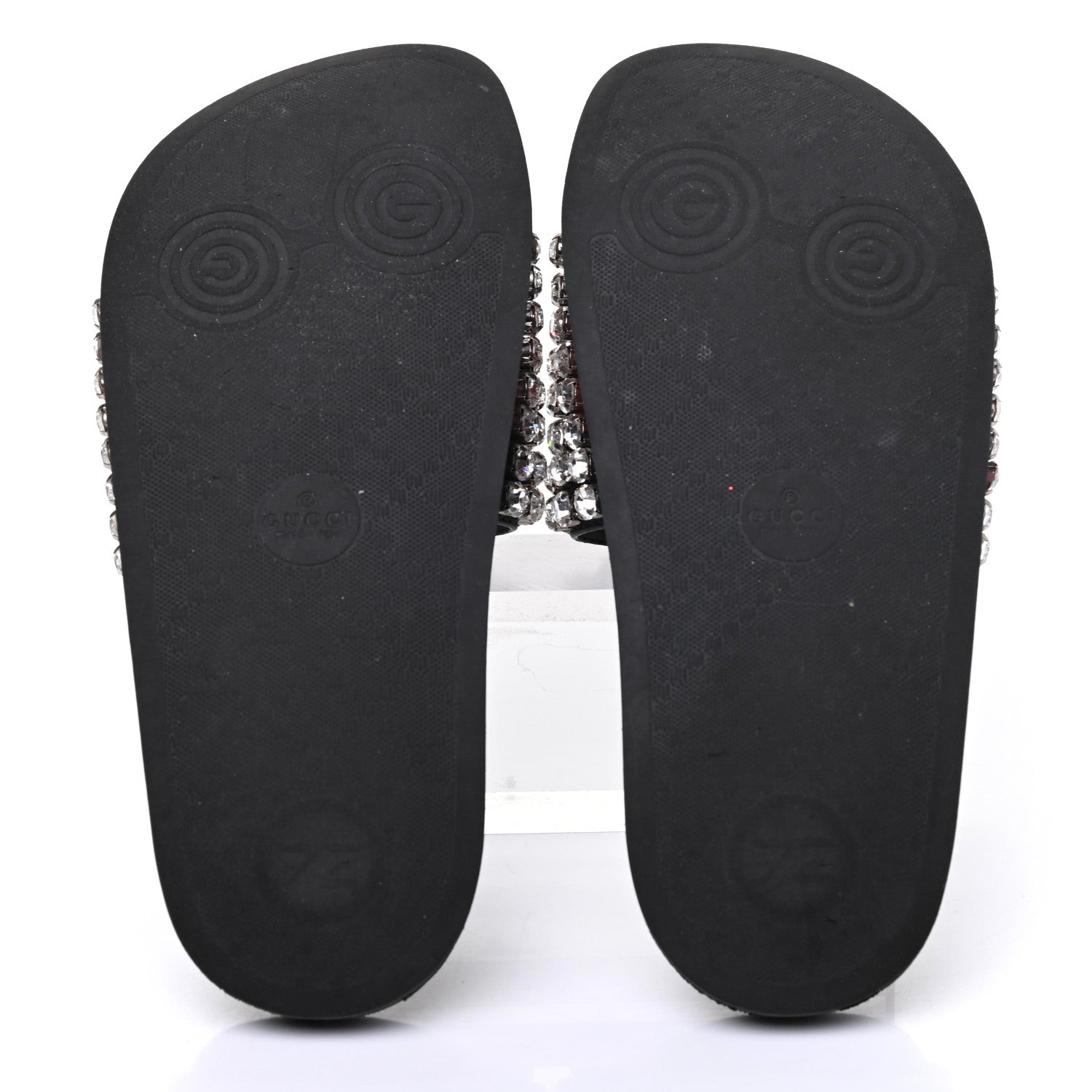Gucci Calfskin Crystal Embellished Web Slide Sandals 37 Blue Red 5 of 12