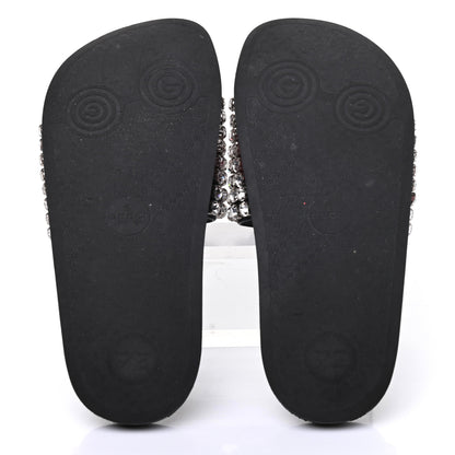 Gucci Calfskin Crystal Embellished Web Slide Sandals 37 Blue Red 5 of 12