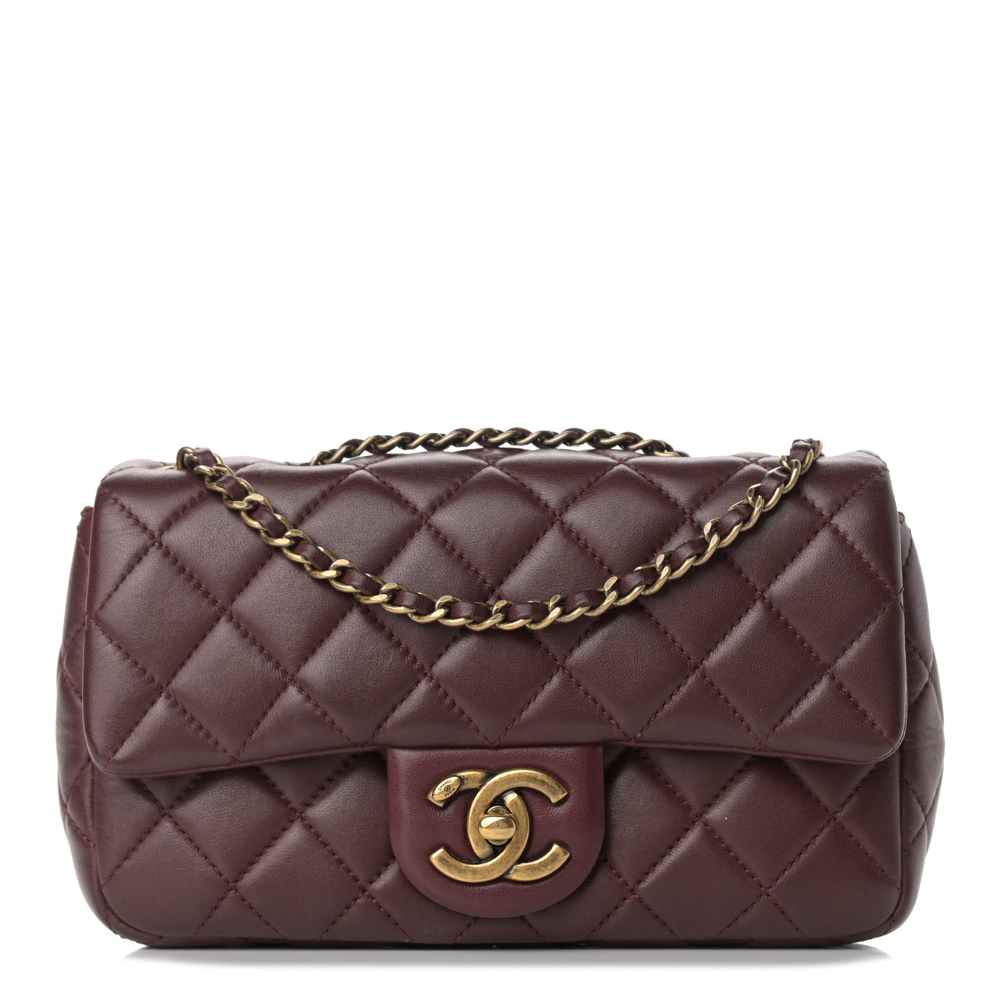 Lambskin Quilted Meat Packaged Mini Rectangular Flap Burgundy