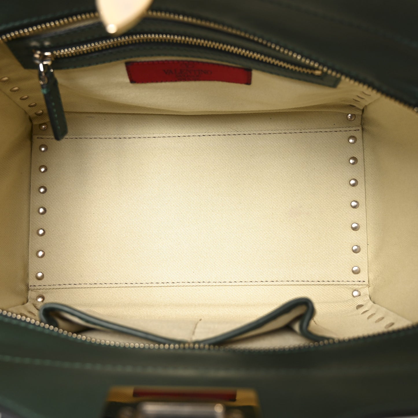Vitello Small Rockstud Double Handle Tote Smeraldo