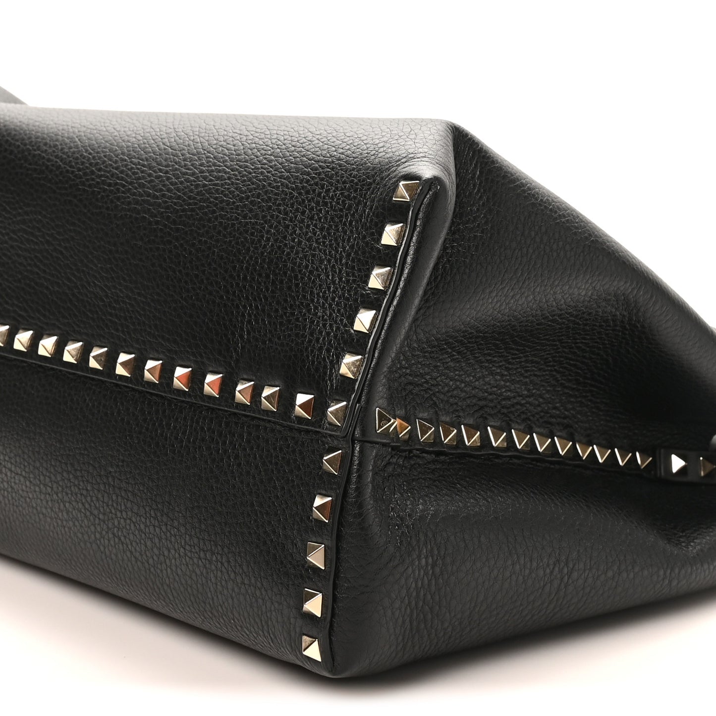Grained Calfskin Rockstud Flip Lock Briefcase Tote  Black