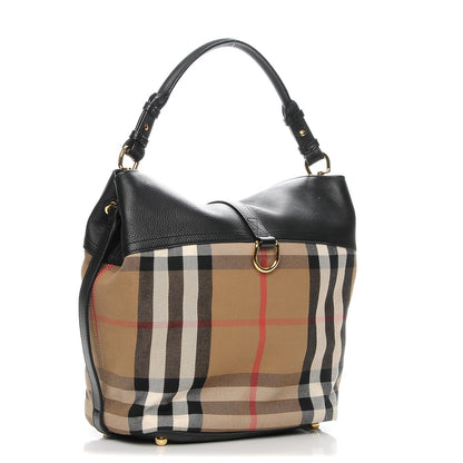 Burberry Grainy Calfskin House Check Medium Sycamore Hobo Black 3 of 8