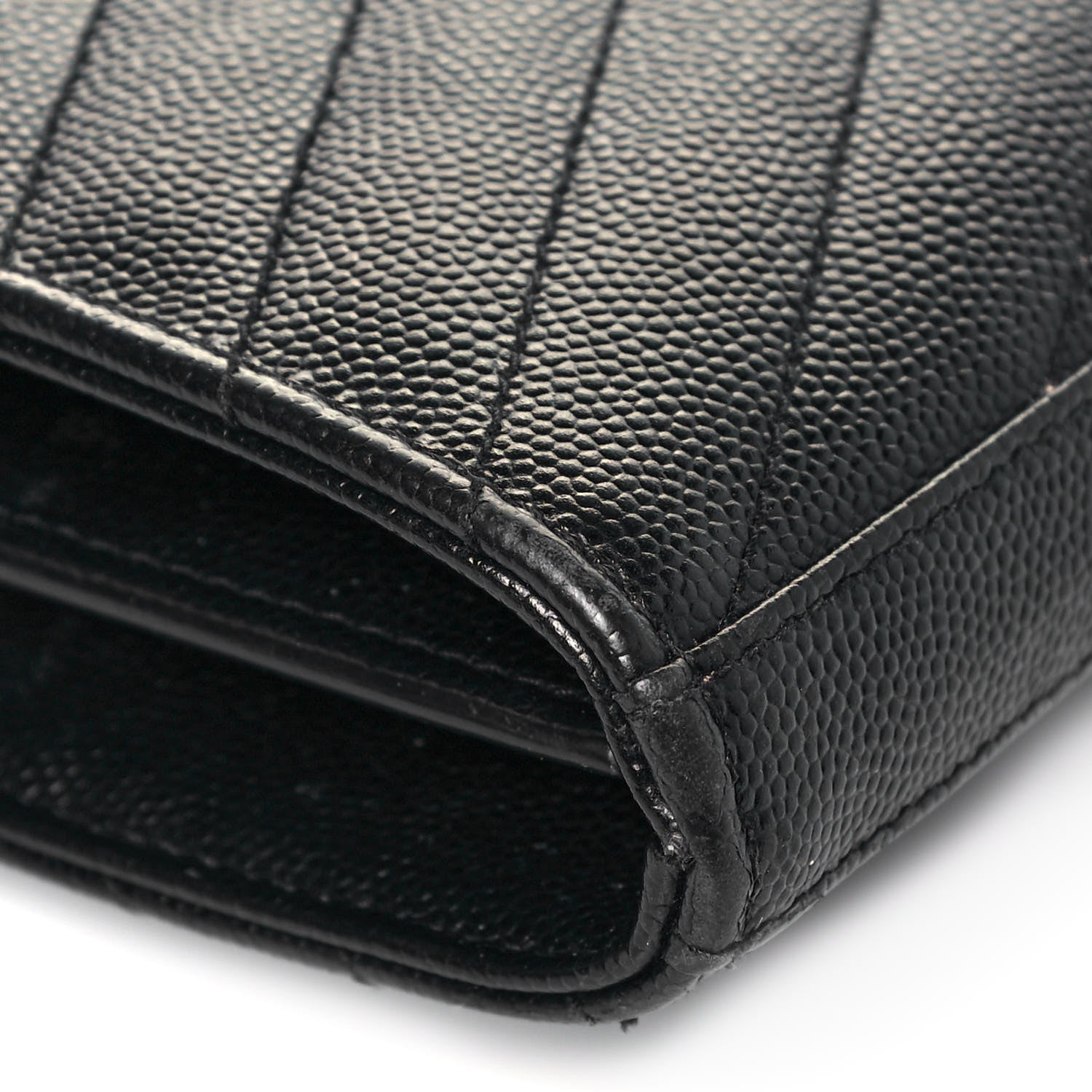 Saint Laurent Grain De Poudre Matelasse Chevron Monogram Chain Wallet Black 10 of 14