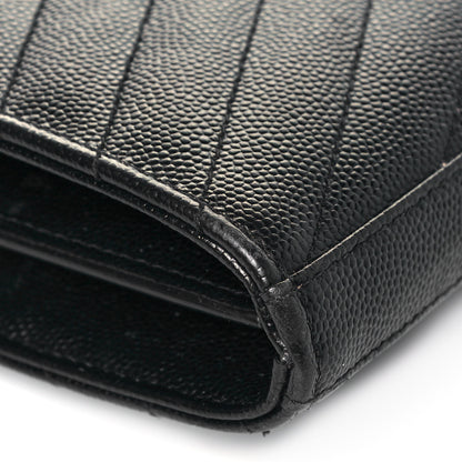 Saint Laurent Grain De Poudre Matelasse Chevron Monogram Chain Wallet Black 10 of 14