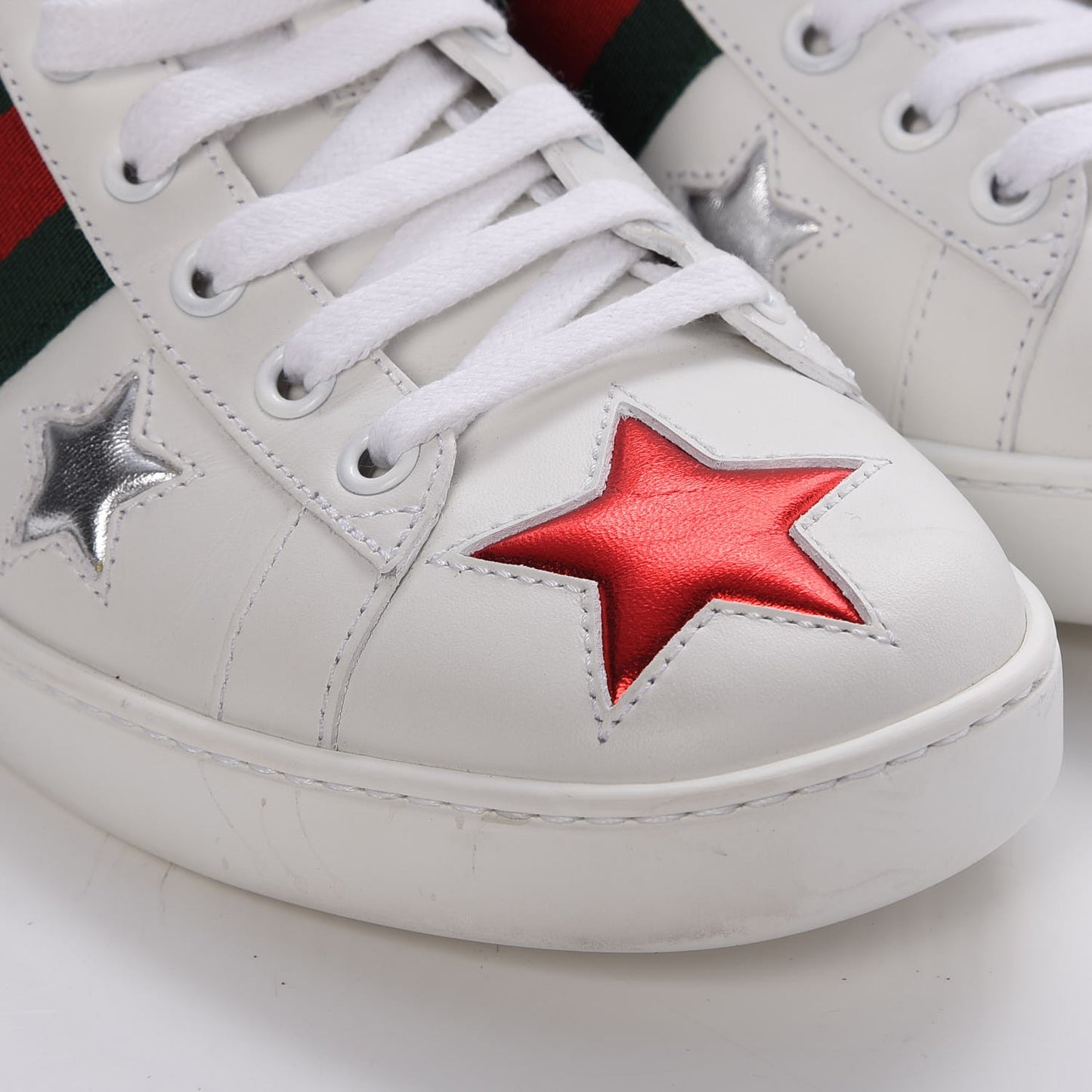 Calfskin Ayers Web Star Embroidered Mens Ace Sneakers 37.5 White Multi