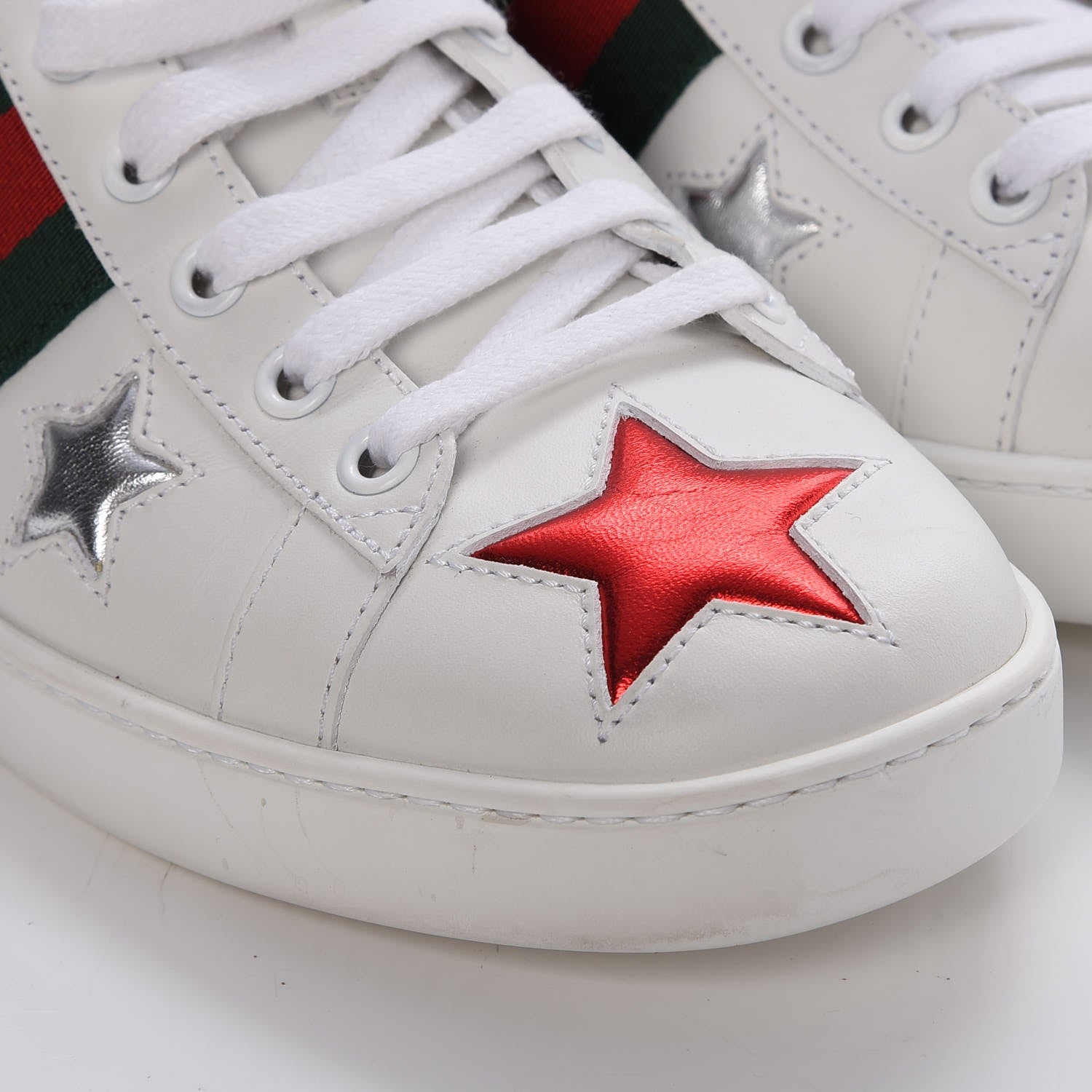 Gucci Calfskin Ayers Web Star Embroidered Mens Ace Sneakers 37.5 White Multi 12 of 14