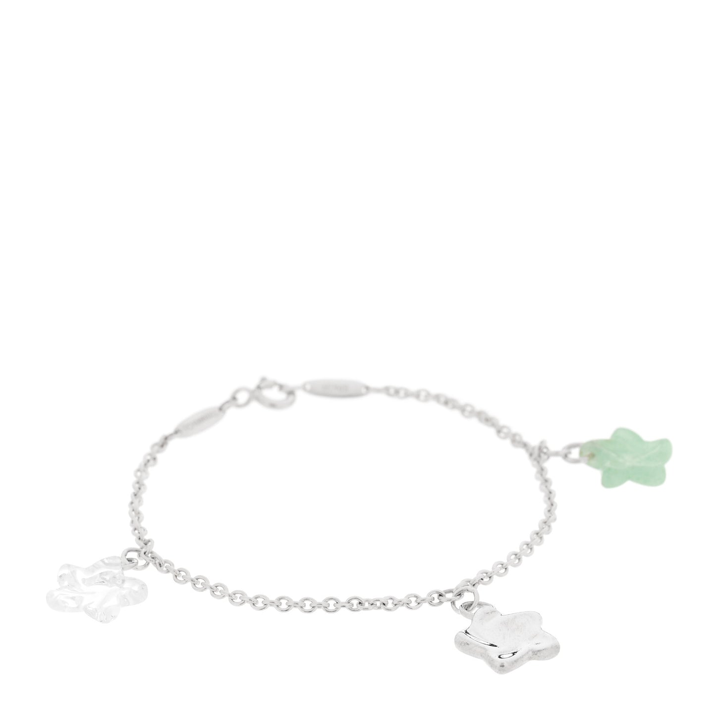 Sterling Silver Aventurine Rock Crystal Quartz Star Charm Bracelet