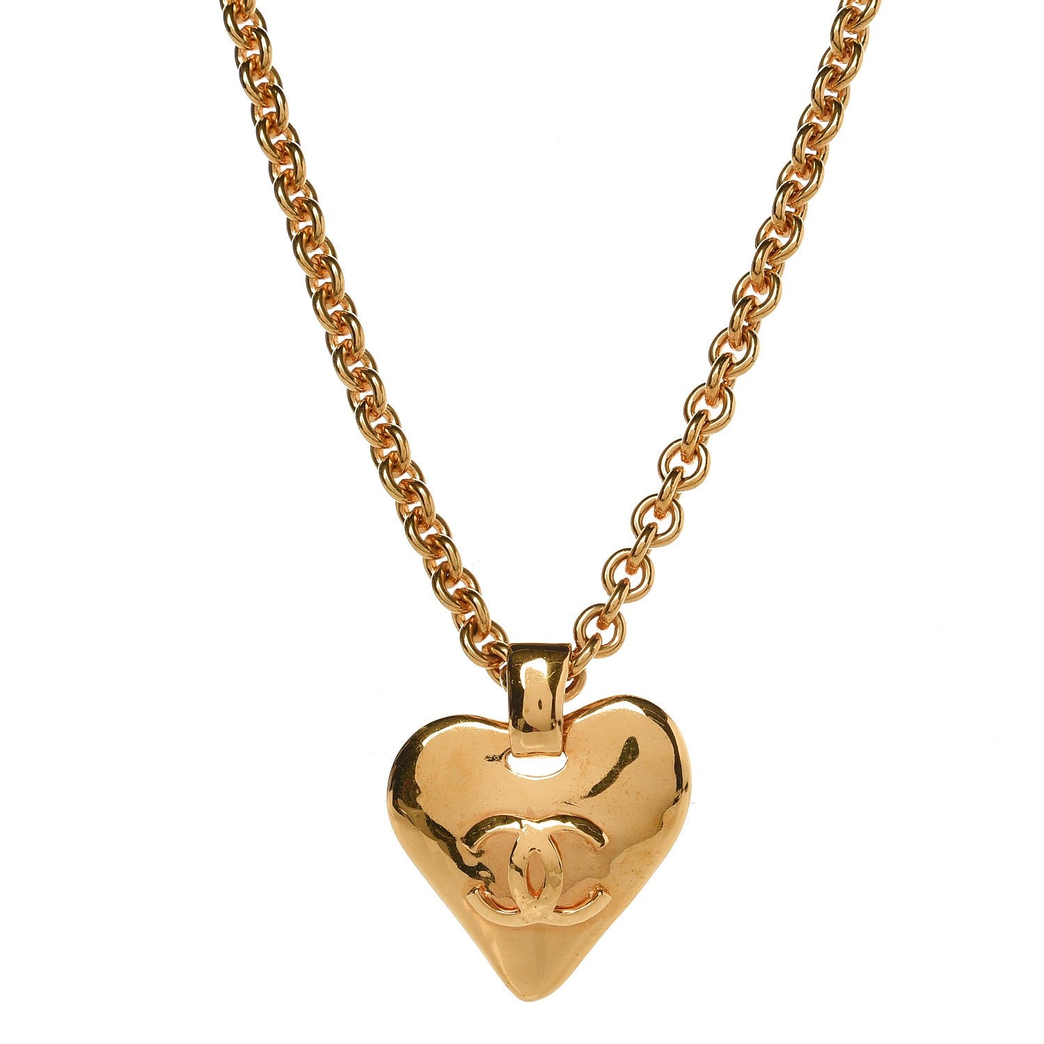 Chanel CC Heart Chain Pendant Necklace Gold 1 of 4