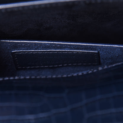 Saint Laurent Calfskin Crocodile Embossed Medium Monogram Sunset Navy 8 of 18