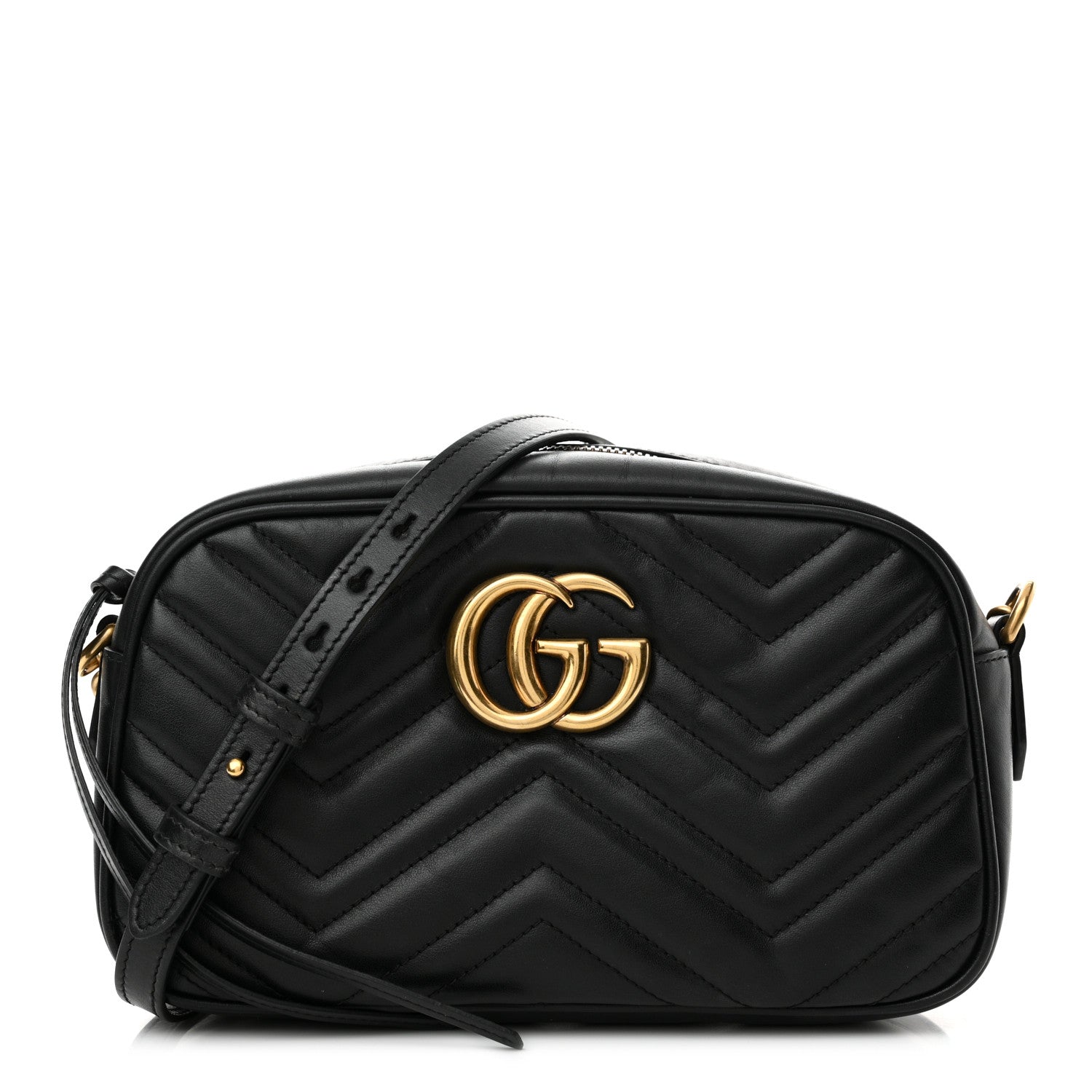 Gucci Calfskin Matelasse Small GG Marmont Chain Shoulder Bag Black 1 of 17