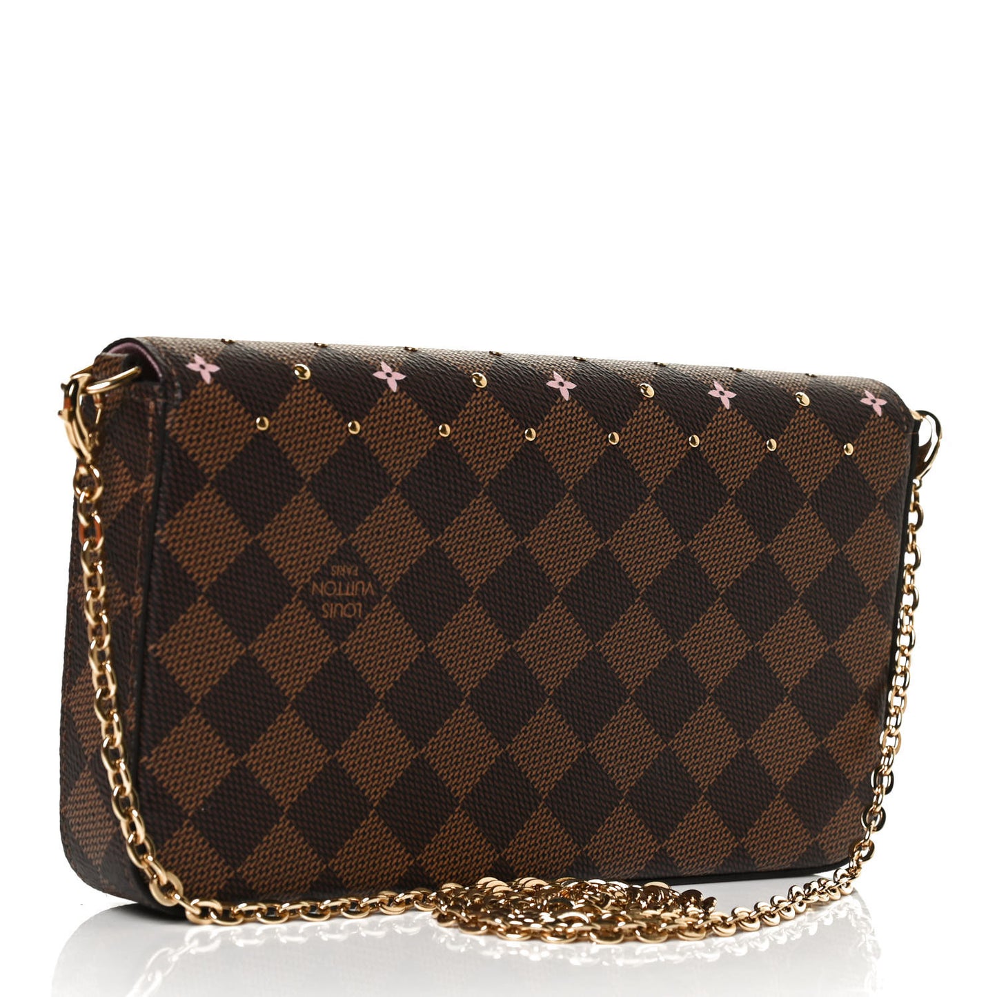 Damier Ebene Studded Pochette Felicie Chain Wallet