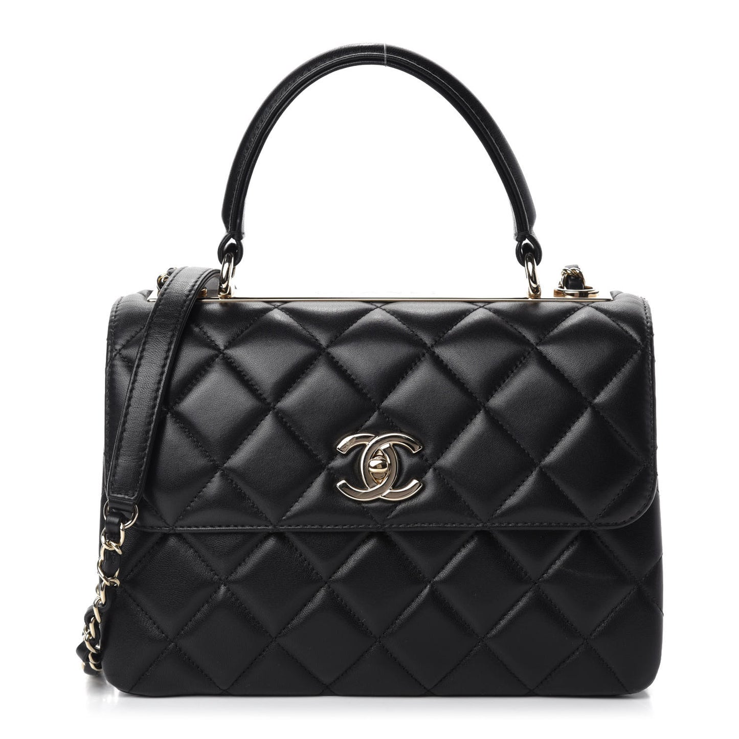 Lambskin Quilted Small Trendy CC Dual Handle Flap Bag Black