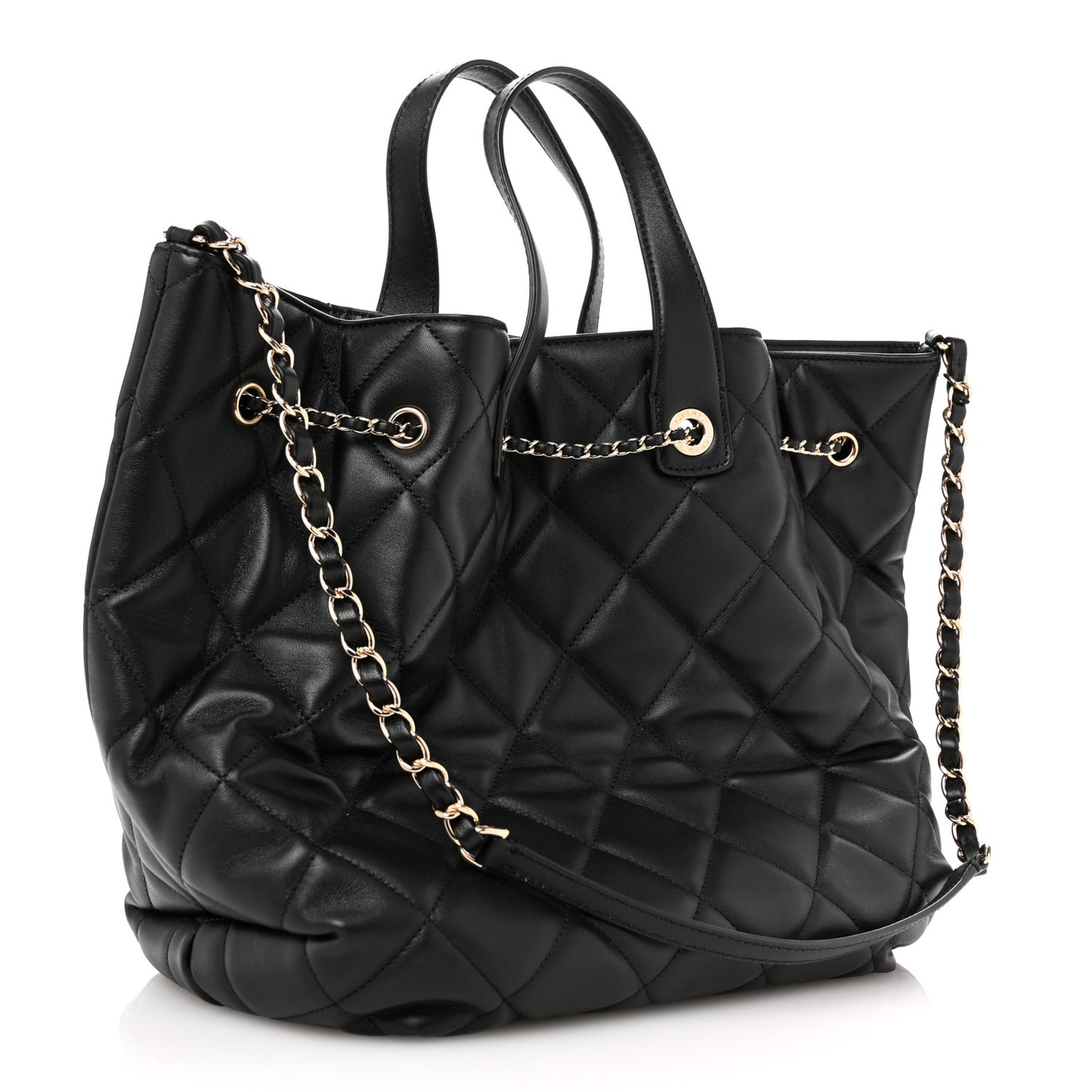 Lambskin Quilted CC Dweller Drawstring Tote Black