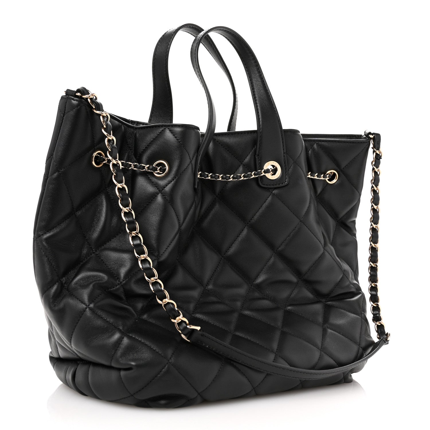 Chanel Lambskin Quilted CC Dweller Drawstring Tote Black 2 of 9