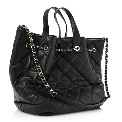 Chanel Lambskin Quilted CC Dweller Drawstring Tote Black 2 of 9