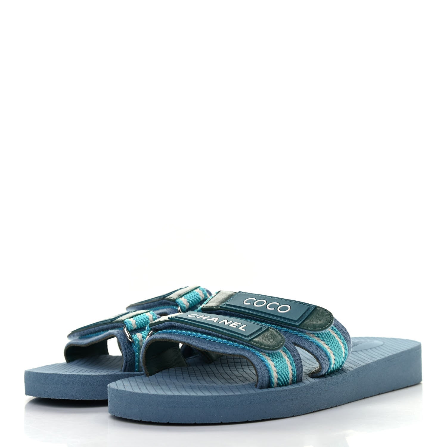 Chanel Fabric Rubber Coco Slides 38 Blue 3 of 8