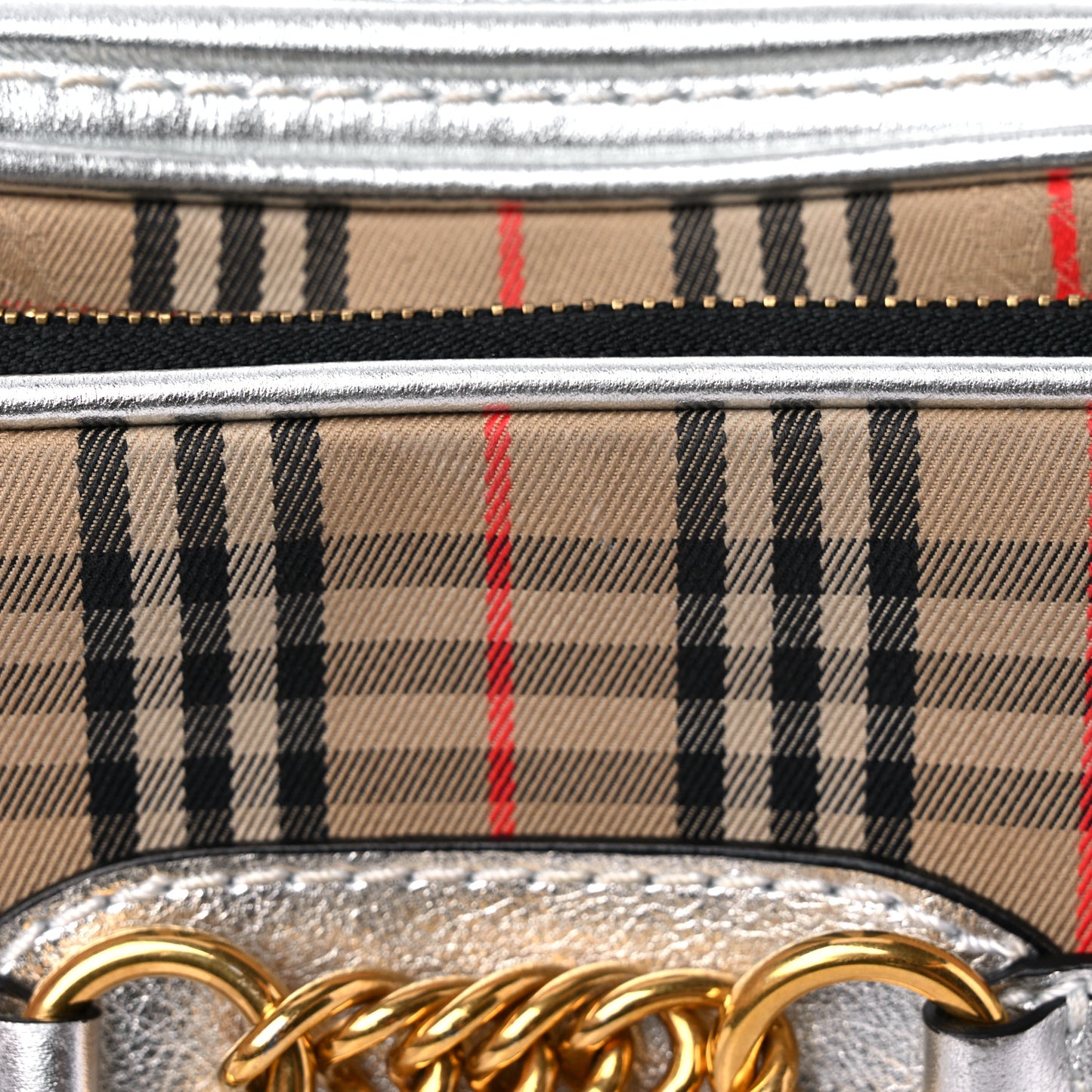 Smooth Calfskin 1983 Knight Check Link Camera Bag Silver