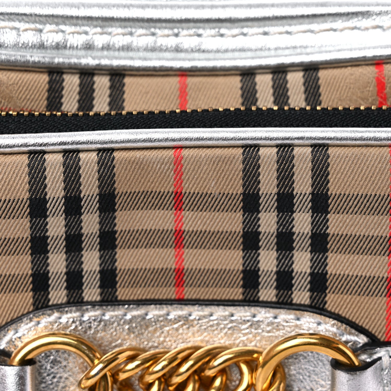Burberry Smooth Calfskin 1983 Knight Check Link Camera Bag Silver 14 of 14
