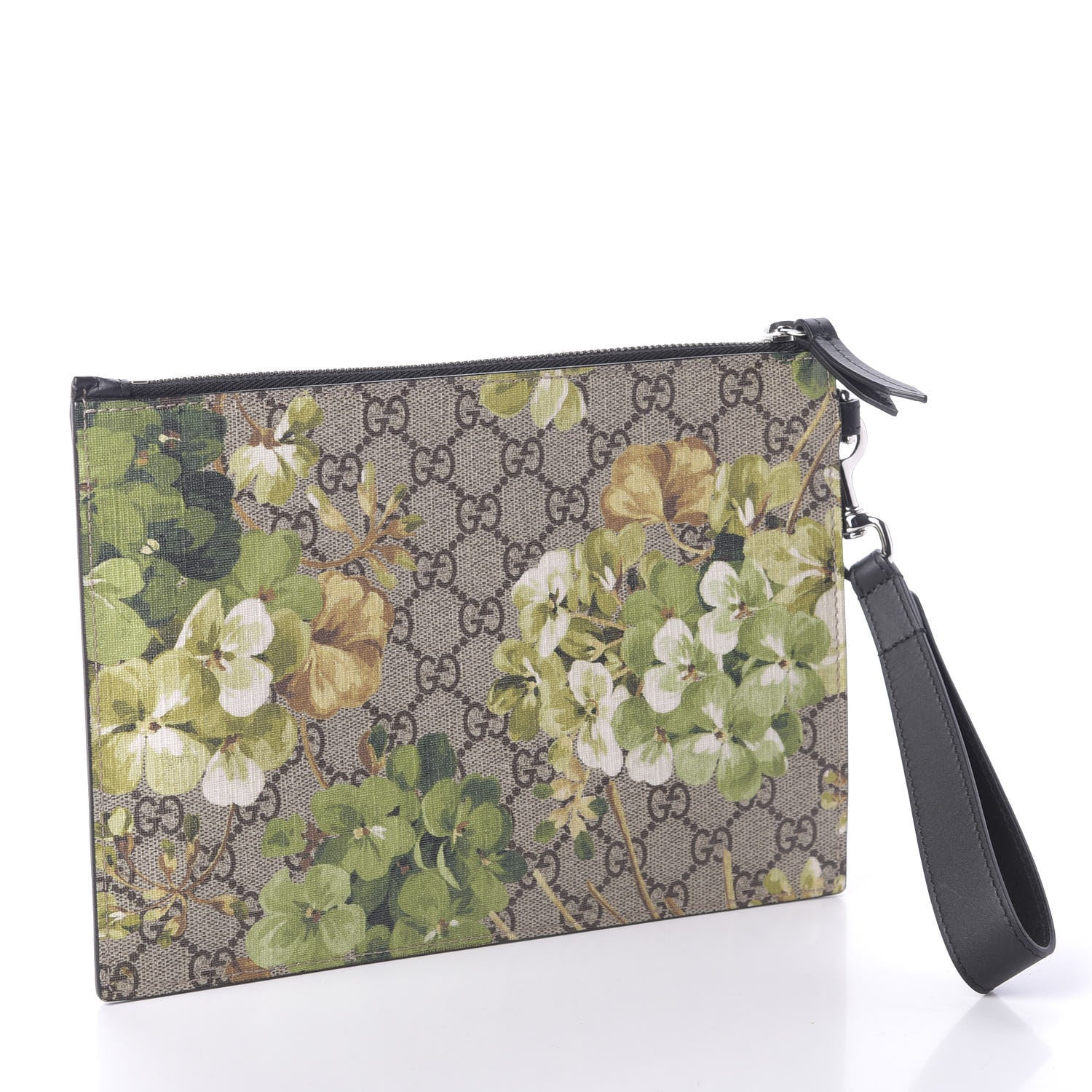 Gucci GG Supreme Monogram Blooms Small Zip Wristlet Pouch Beige New Military Black 3 of 8