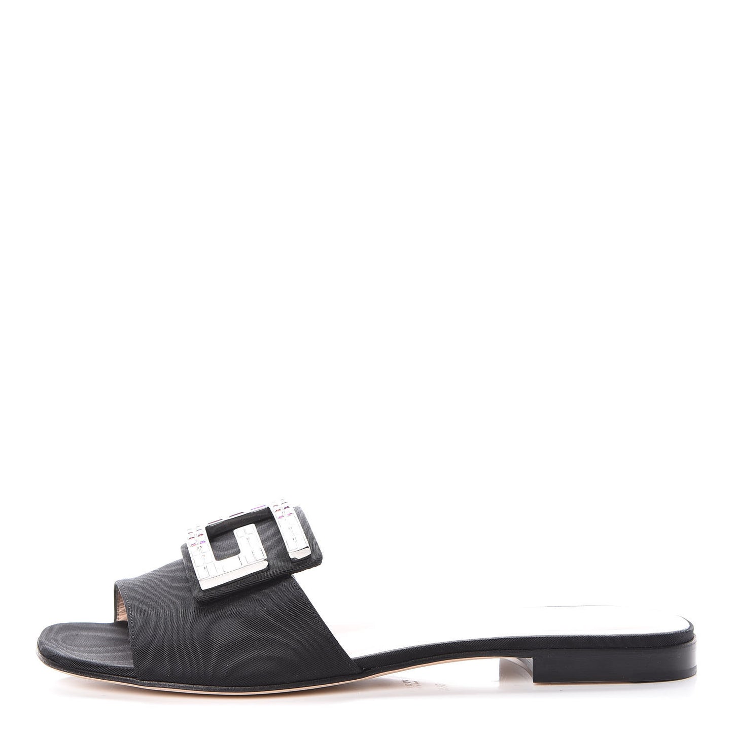 Moire Fabric Crystal Square G Madelyn Slide Sandals 38.5 Black